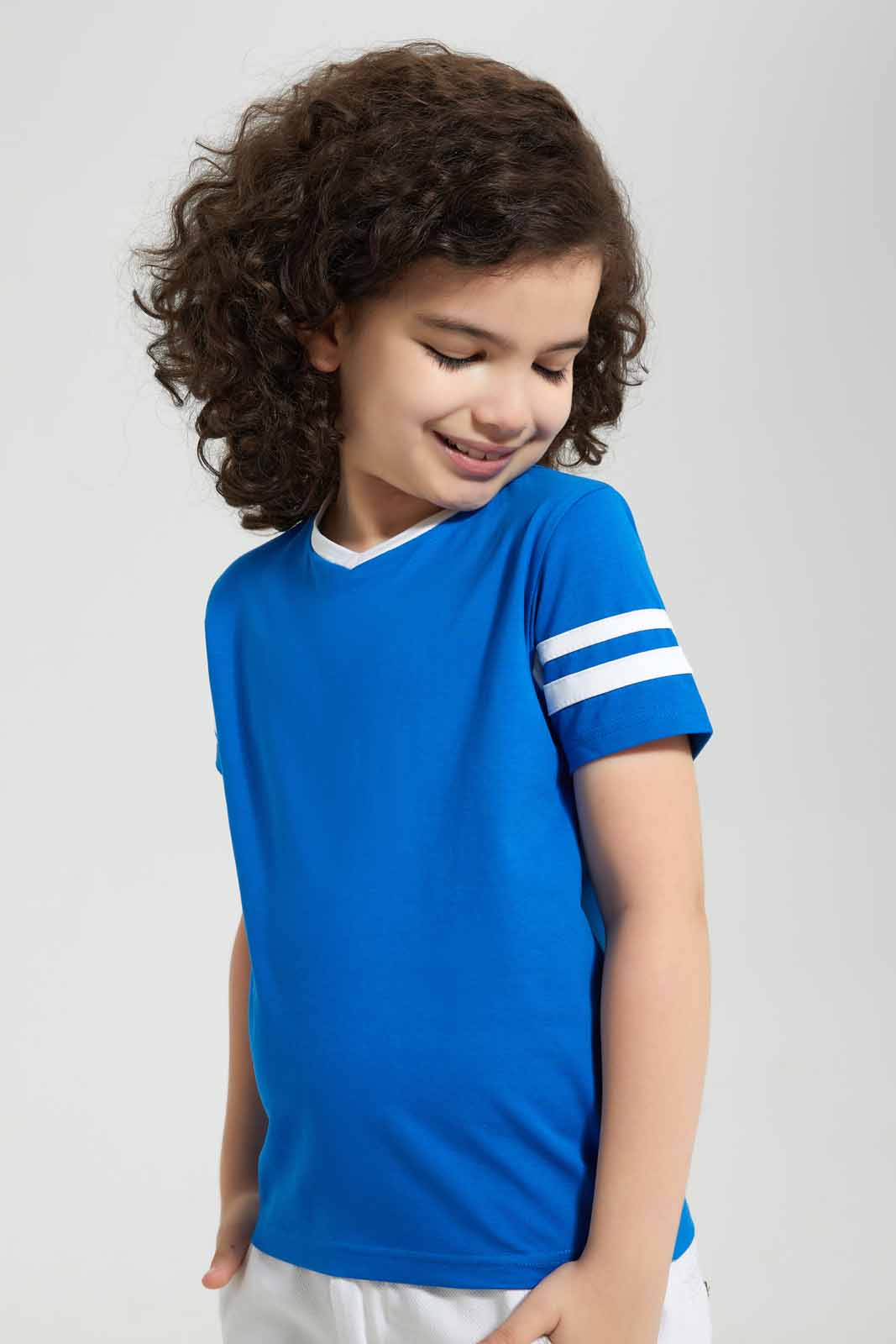 Redtag-2Pk-Red-And-Blue-V-Neck-T-Shirt-V-Neck-T-Shirts-Boys-2 to 8 Years