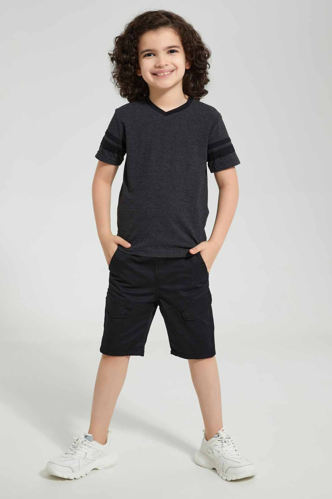 Redtag-2Pk-Grey-And-Yellow-V-Neck-T-Shirt-V-Neck-T-Shirts-Boys-2 to 8 Years
