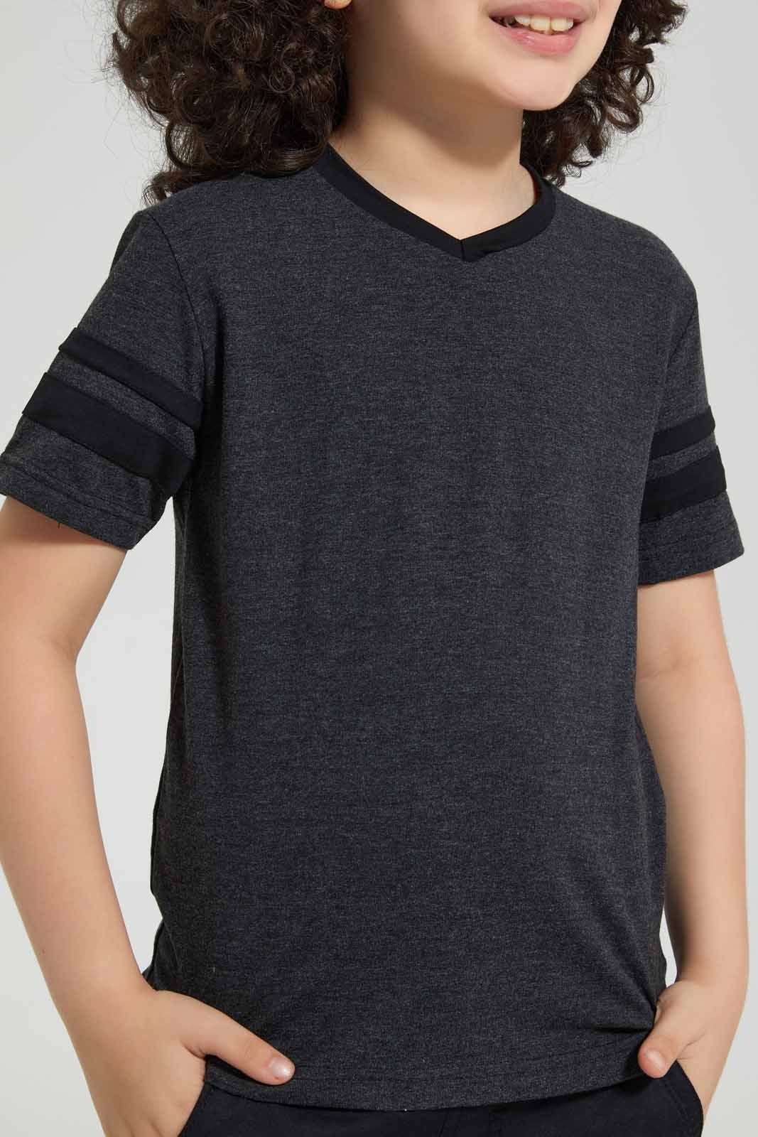 Redtag-2Pk-Grey-And-Yellow-V-Neck-T-Shirt-V-Neck-T-Shirts-Boys-2 to 8 Years
