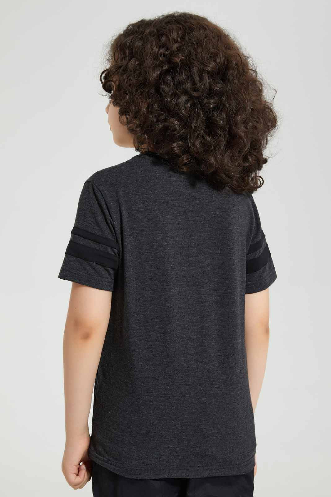Redtag-2Pk-Grey-And-Yellow-V-Neck-T-Shirt-V-Neck-T-Shirts-Boys-2 to 8 Years