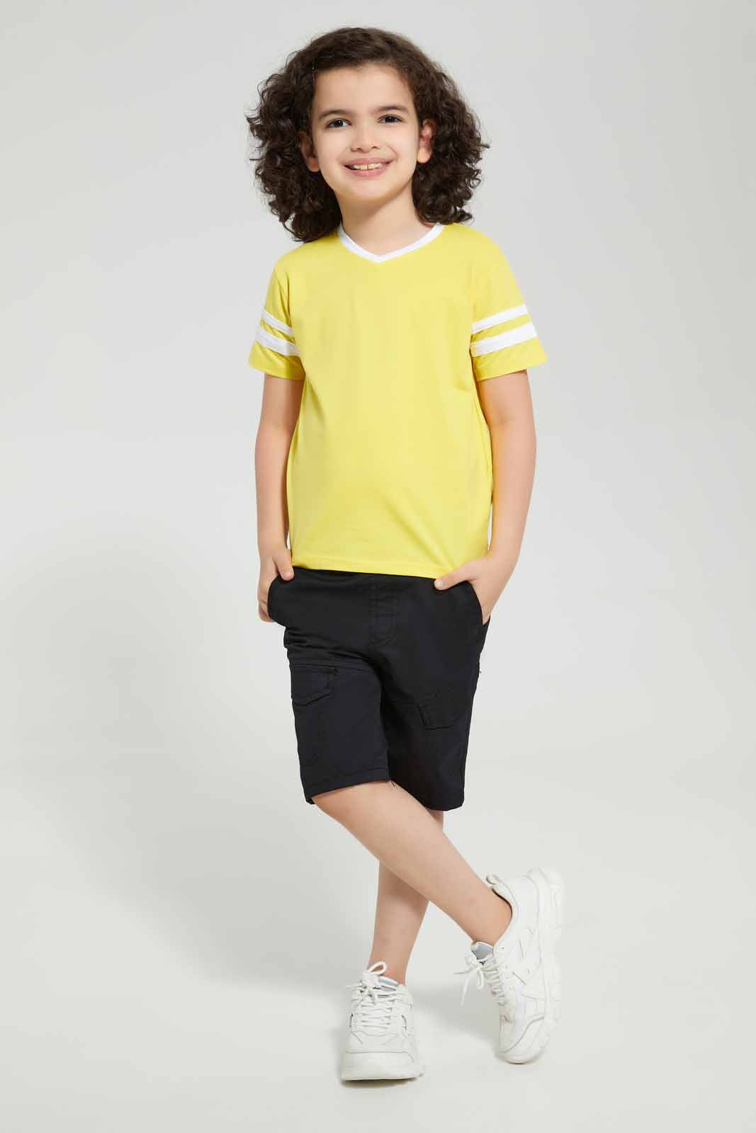 Redtag-2Pk-Grey-And-Yellow-V-Neck-T-Shirt-V-Neck-T-Shirts-Boys-2 to 8 Years