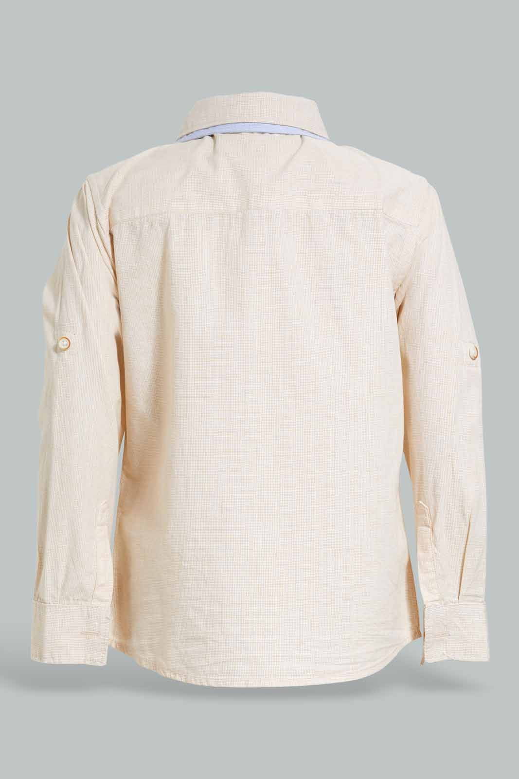 Redtag-Beige-Micro-Check-Double-Collar-Shirt-BOY-Shirts,-Category:Shirts,-Colour:Beige,-Deals:Sale,-Filter:Boys-(2-to-8-Yrs),-S22C,-Sale-BOY-APL,-Section:Boys-(0-to-14Yrs)-Boys-2 to 8 Years