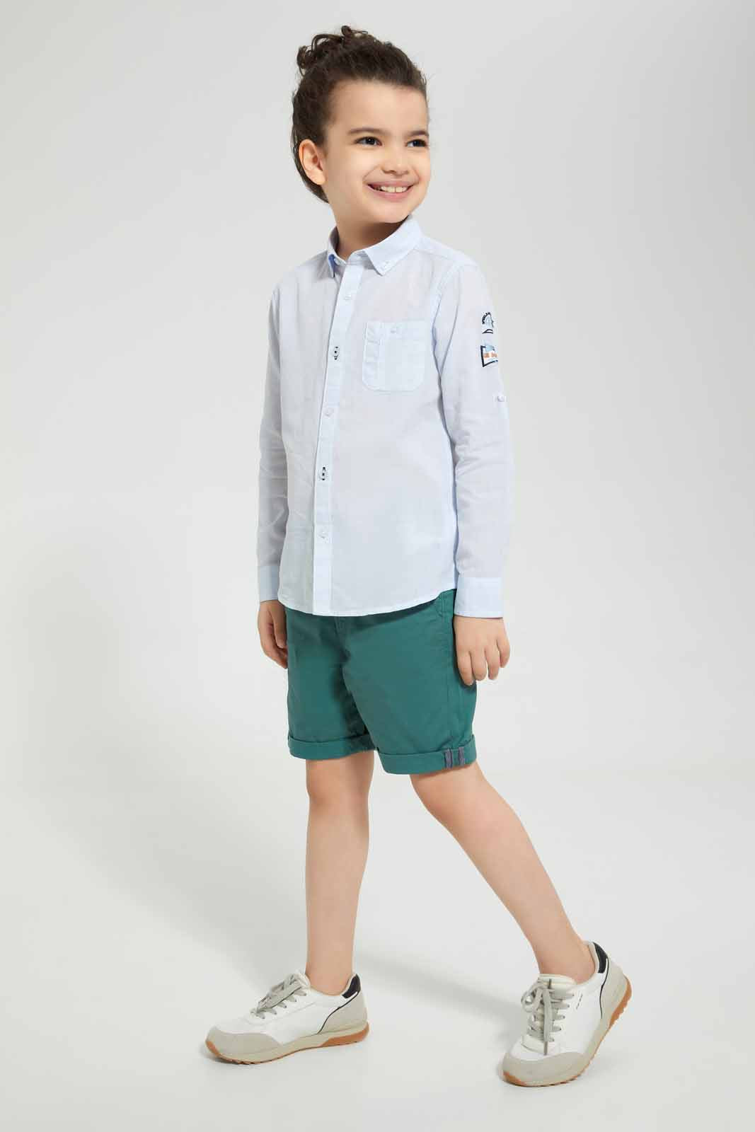 Redtag-Blue-Pen-PockeT-Shirt-Casual-Shirts-Boys-2 to 8 Years