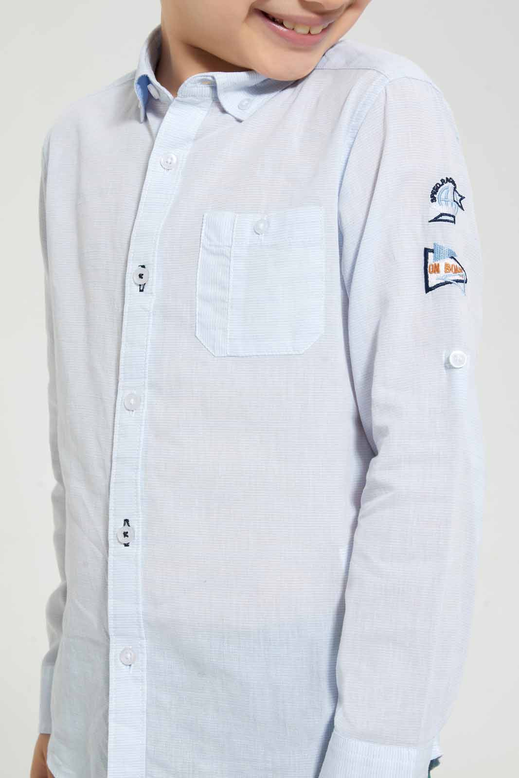 Redtag-Blue-Pen-PockeT-Shirt-Casual-Shirts-Boys-2 to 8 Years