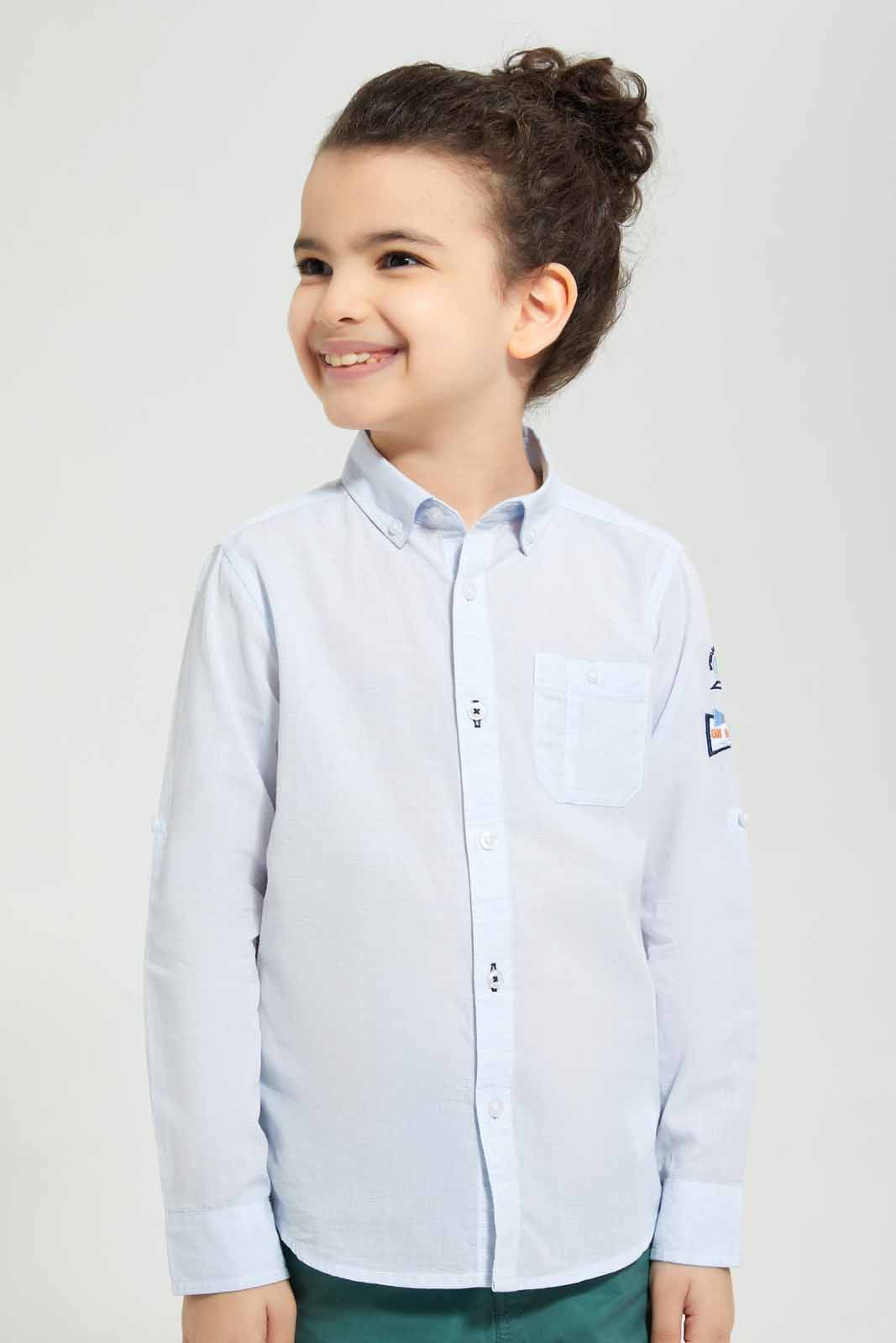 Redtag-Blue-Pen-PockeT-Shirt-Casual-Shirts-Boys-2 to 8 Years