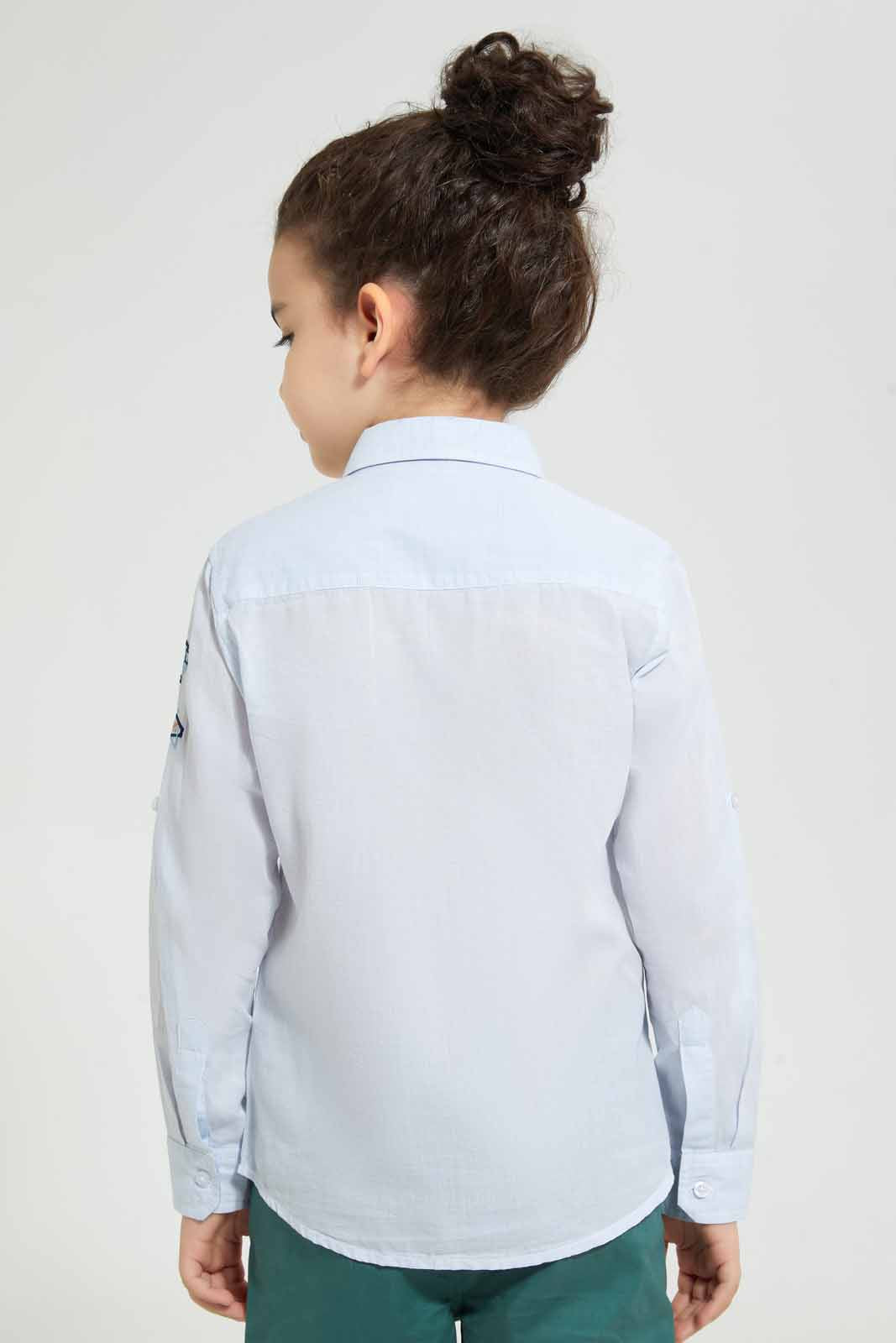 Redtag-Blue-Pen-PockeT-Shirt-Casual-Shirts-Boys-2 to 8 Years