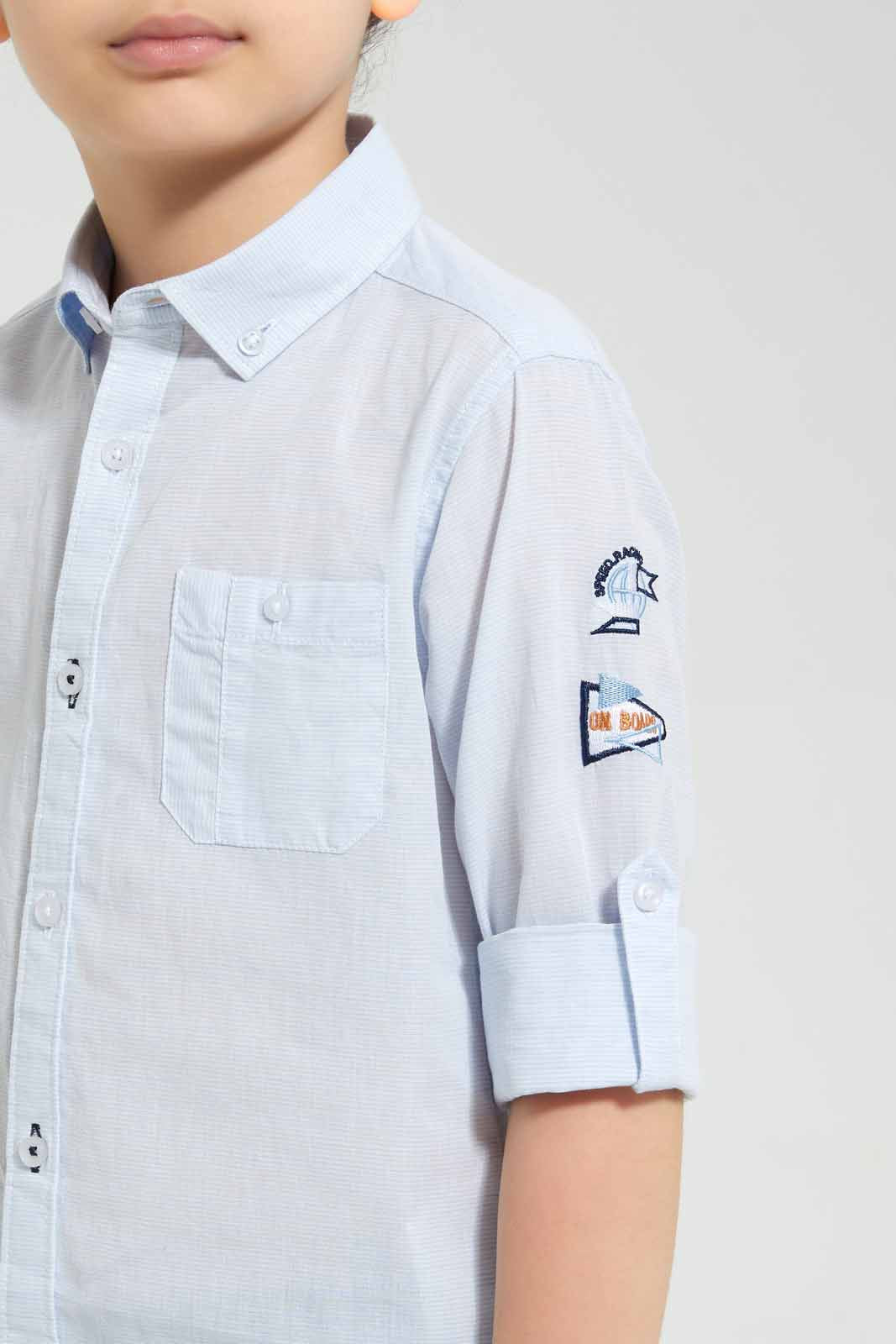Redtag-Blue-Pen-PockeT-Shirt-Casual-Shirts-Boys-2 to 8 Years