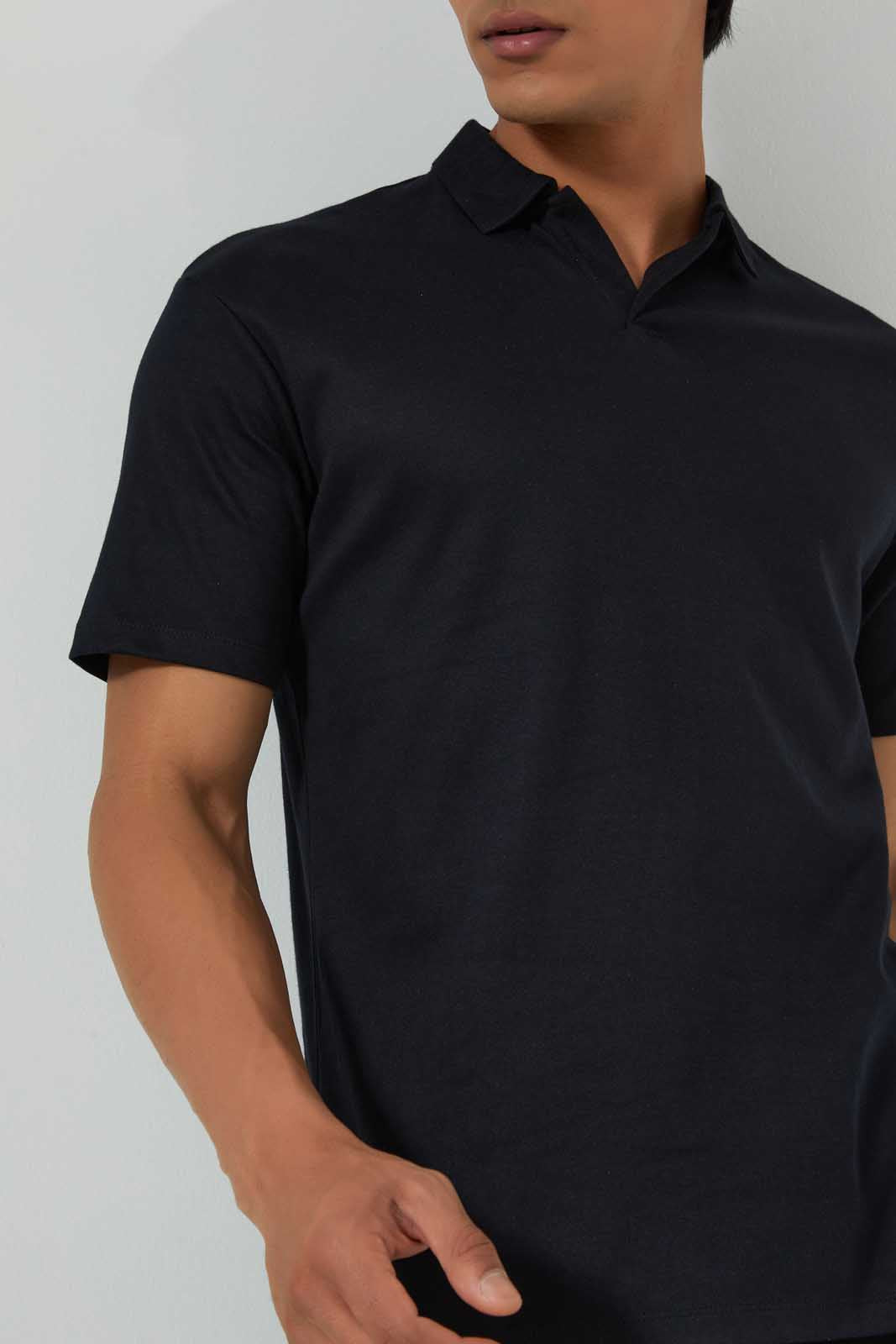 Redtag-Black-Polo-Shirt-With-Cuban-Placket-Polo-Shirts-Men's-