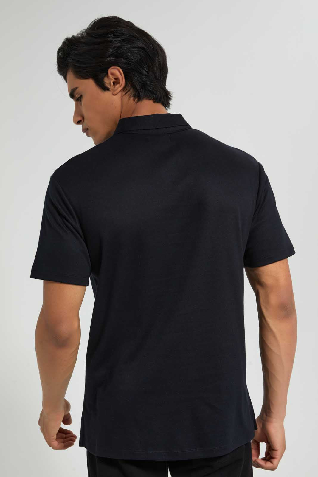 Redtag-Black-Polo-Shirt-With-Cuban-Placket-Polo-Shirts-Men's-