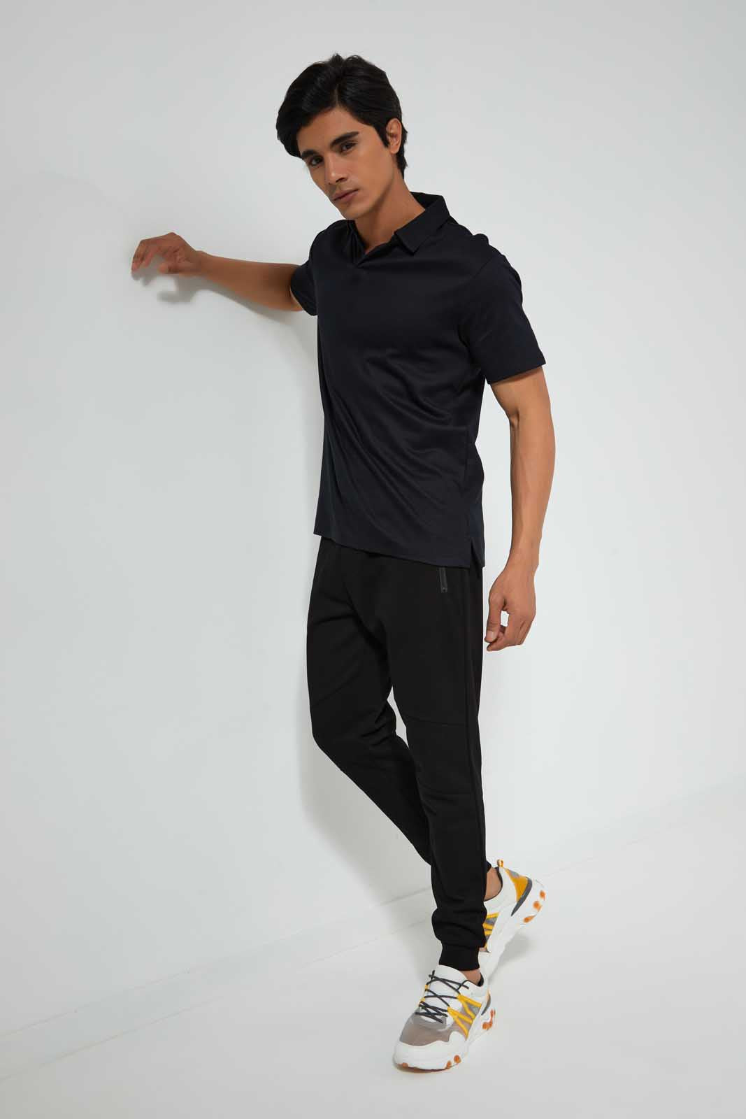 Redtag-Black-Polo-Shirt-With-Cuban-Placket-Polo-Shirts-Men's-