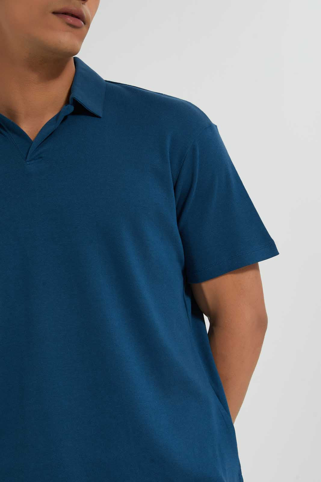 Redtag-Blue-Polo-Shirt-With-Cuban-Placket-Polo-Shirts-Men's-