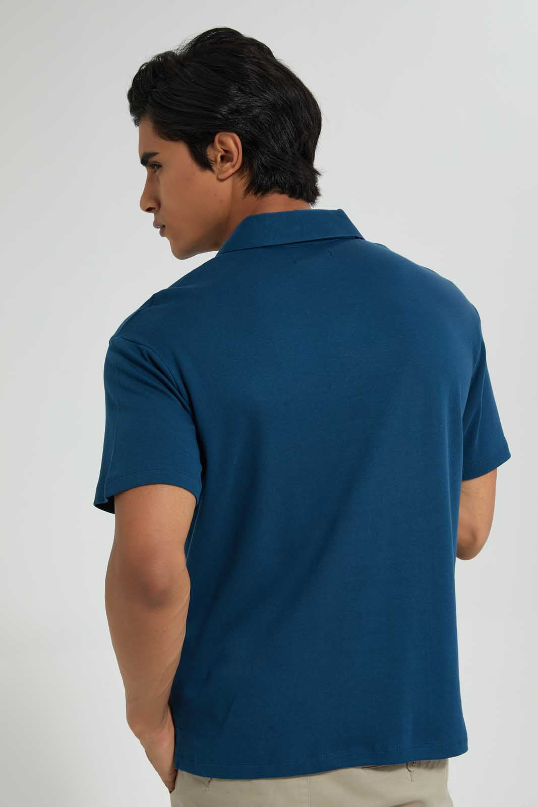 Redtag-Blue-Polo-Shirt-With-Cuban-Placket-Polo-Shirts-Men's-