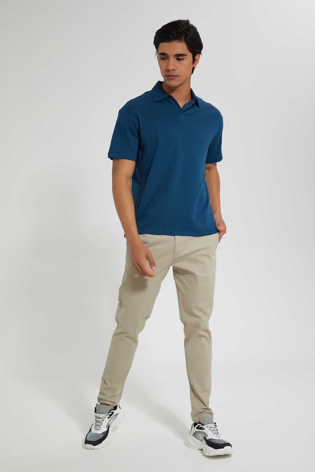 Redtag-Blue-Polo-Shirt-With-Cuban-Placket-Polo-Shirts-Men's-