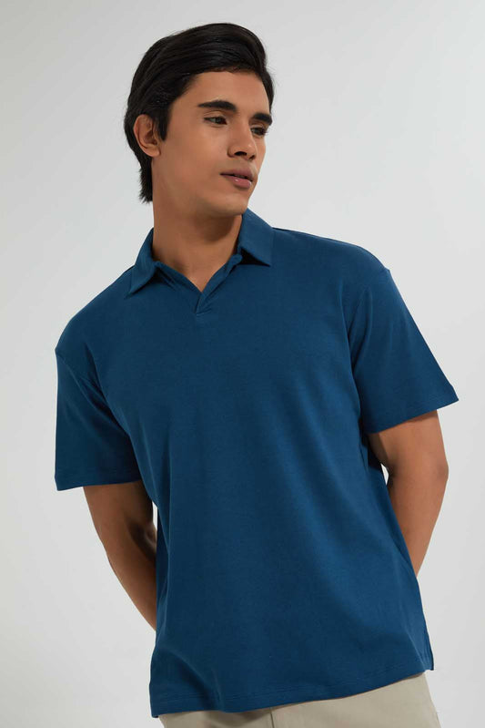 Redtag-Blue-Polo-Shirt-With-Cuban-Placket-Polo-Shirts-Men's-