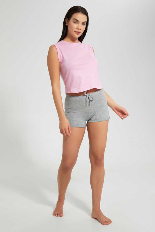 Redtag-Pink-Roll-Sleeve-T-Shirt-V-Neck-T-Shirt-V-Neck-T-Shirts-Women's-