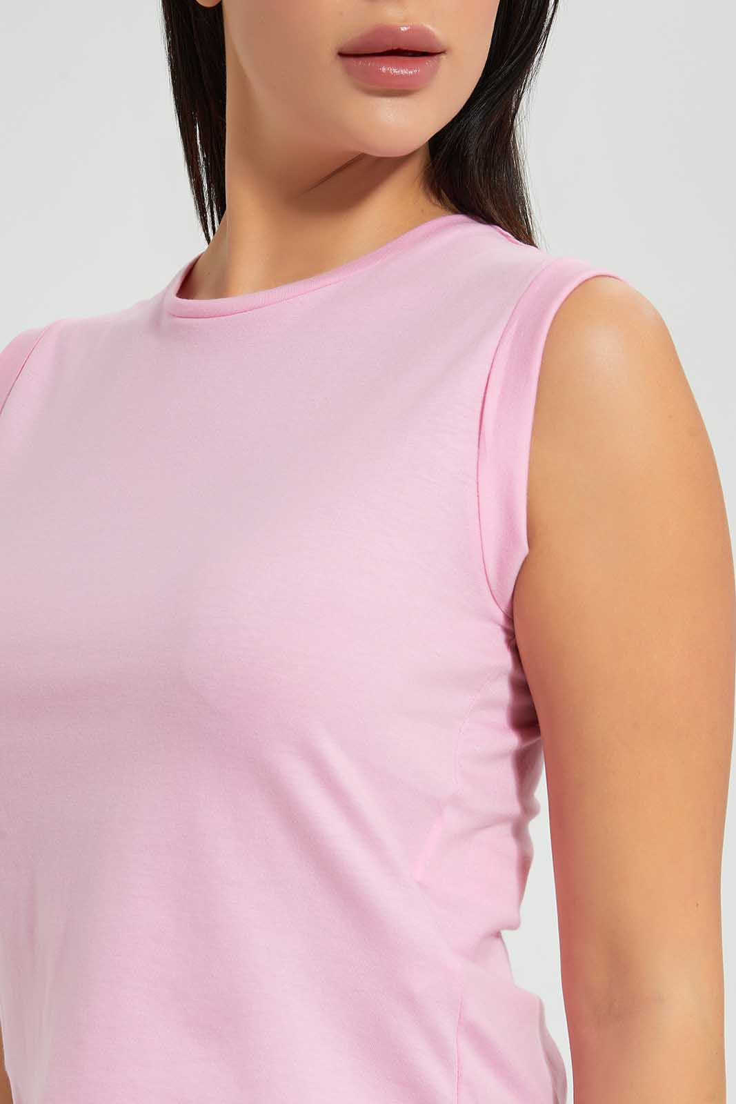 Redtag-Pink-Roll-Sleeve-T-Shirt-V-Neck-T-Shirt-V-Neck-T-Shirts-Women's-