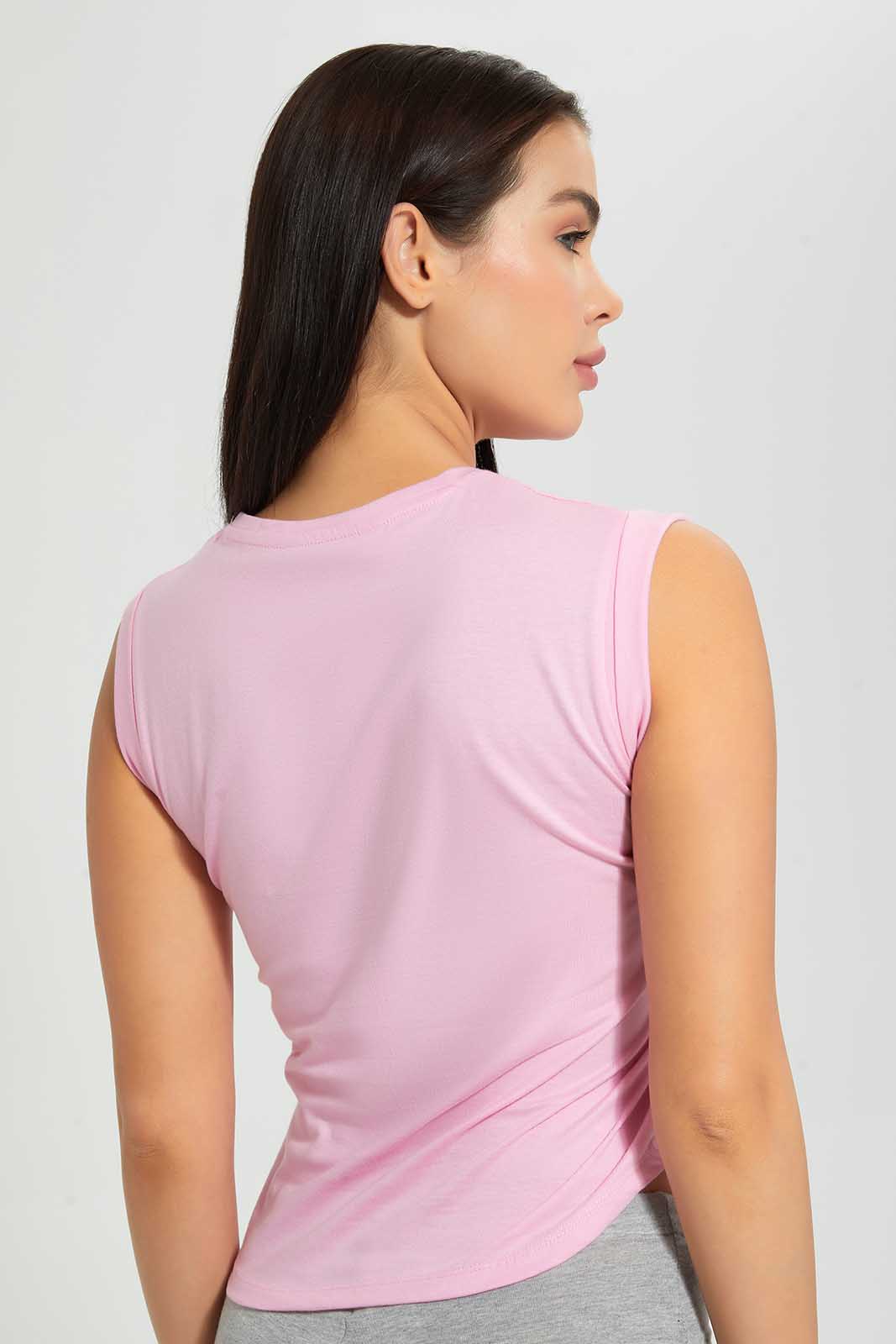 Redtag-Pink-Roll-Sleeve-T-Shirt-V-Neck-T-Shirt-V-Neck-T-Shirts-Women's-