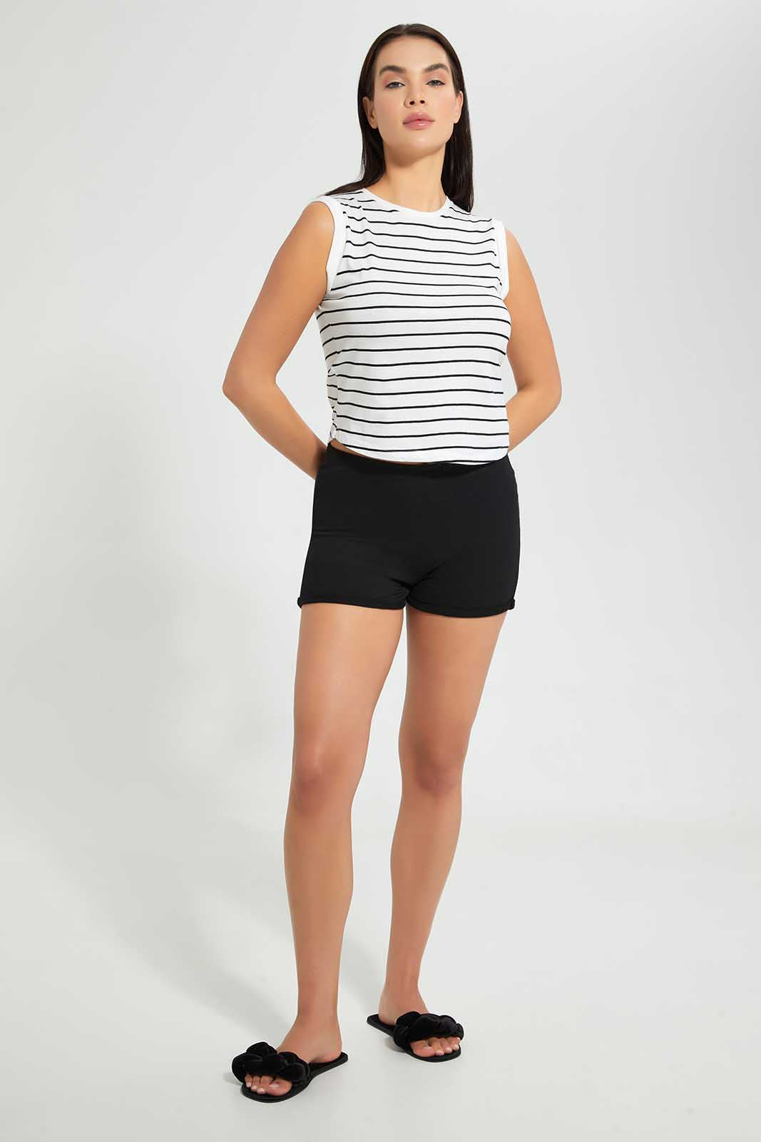 Redtag-Striped-Roll-Sleeve-T-Shirt-V-Neck-T-Shirt-Striped-T-Shirts-Women's-