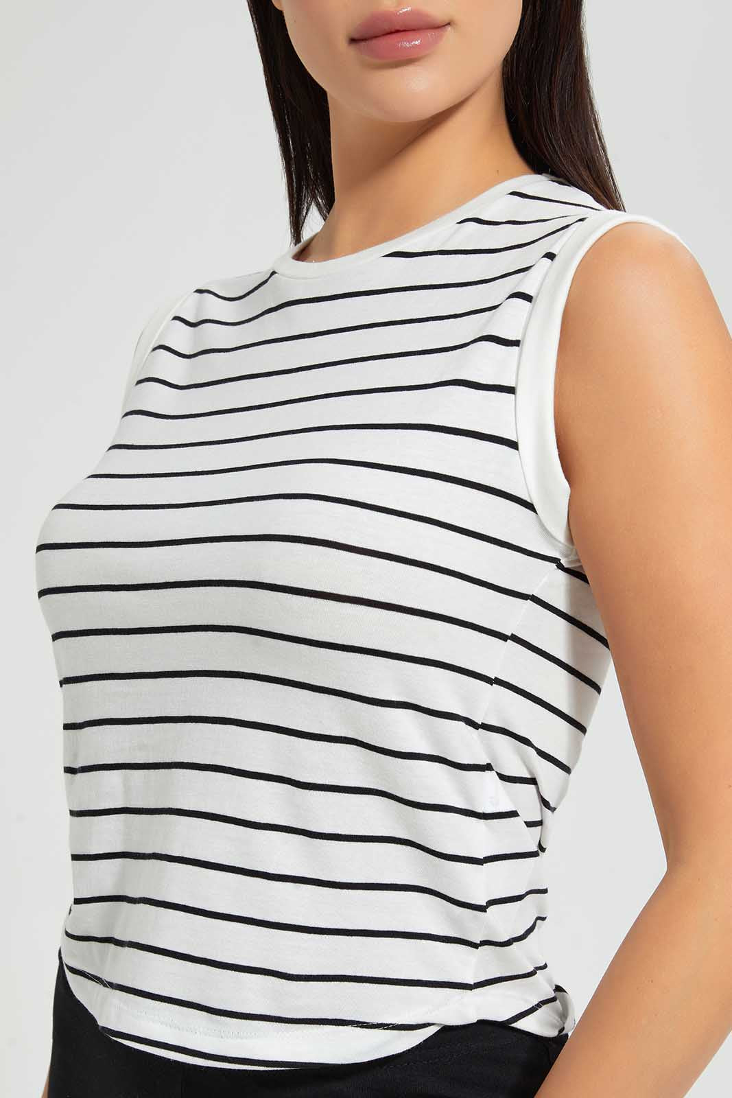 Redtag-Striped-Roll-Sleeve-T-Shirt-V-Neck-T-Shirt-Striped-T-Shirts-Women's-