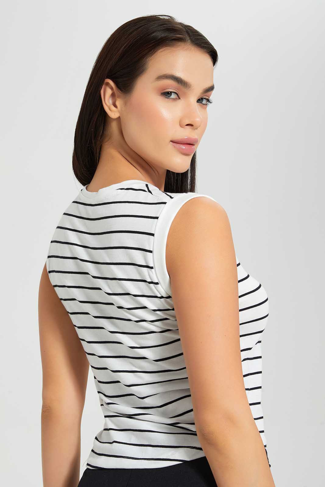 Redtag-Striped-Roll-Sleeve-T-Shirt-V-Neck-T-Shirt-Striped-T-Shirts-Women's-
