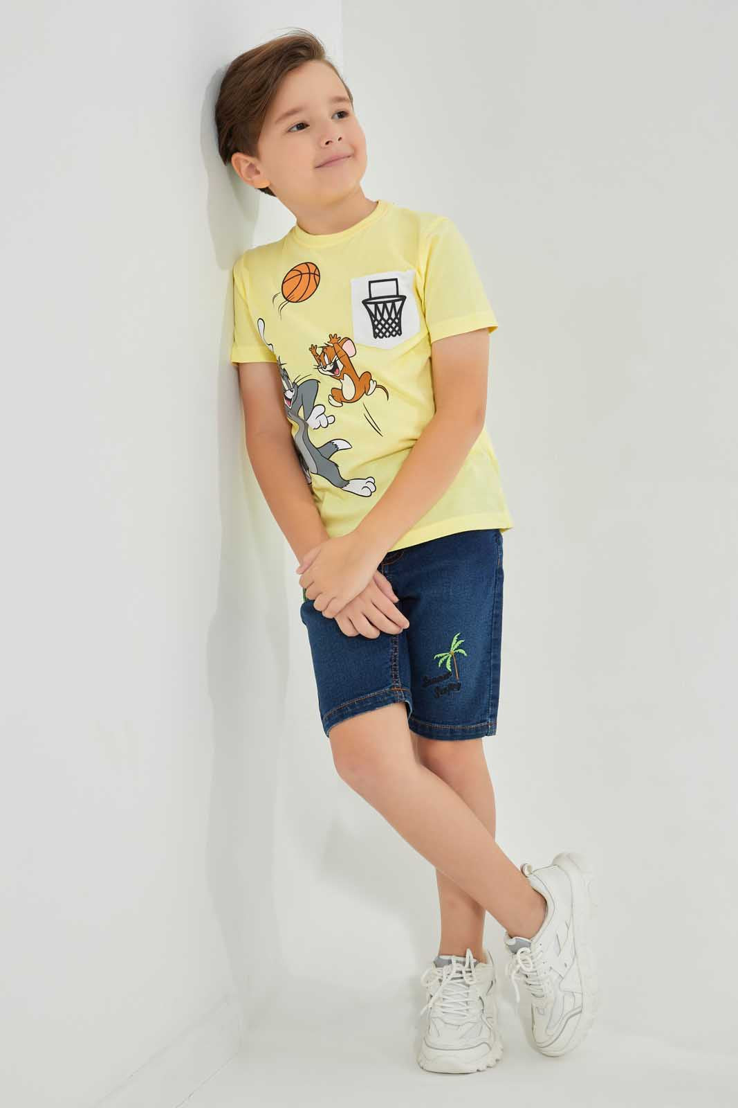 Redtag-Darkwash-Skate-Print-Short-Denim-Shorts-Boys-2 to 8 Years