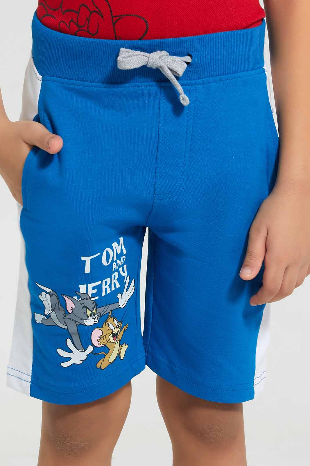 Redtag-Blue-Tom-And-Jerry-Shorts-Active-Shorts-Boys-2 to 8 Years