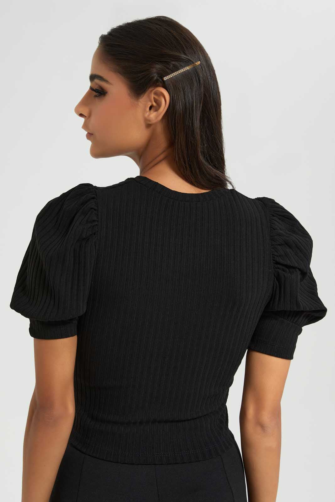 Redtag-Black-Puff-Sleeve-Top-Tops-Women's-
