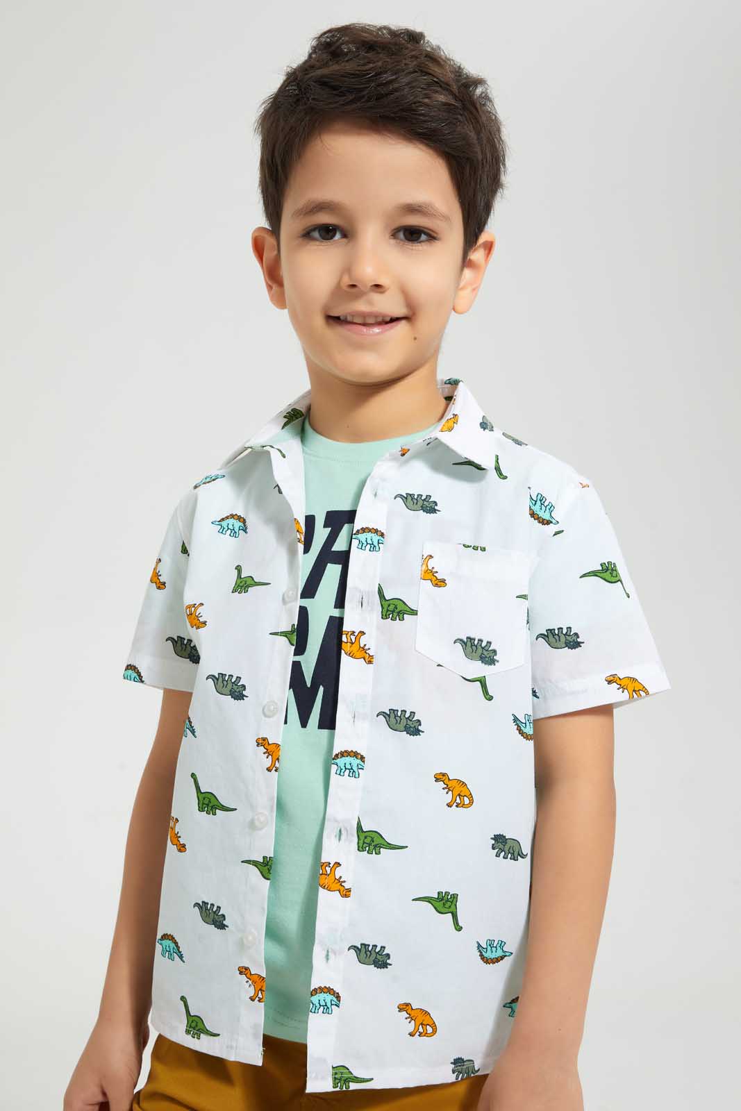 Redtag-White-Shirt-And-T-Shirt-Set-Casual-Shirts-Boys-2 to 8 Years