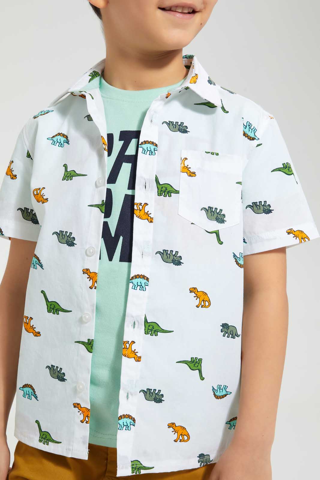 Redtag-White-Shirt-And-T-Shirt-Set-Casual-Shirts-Boys-2 to 8 Years