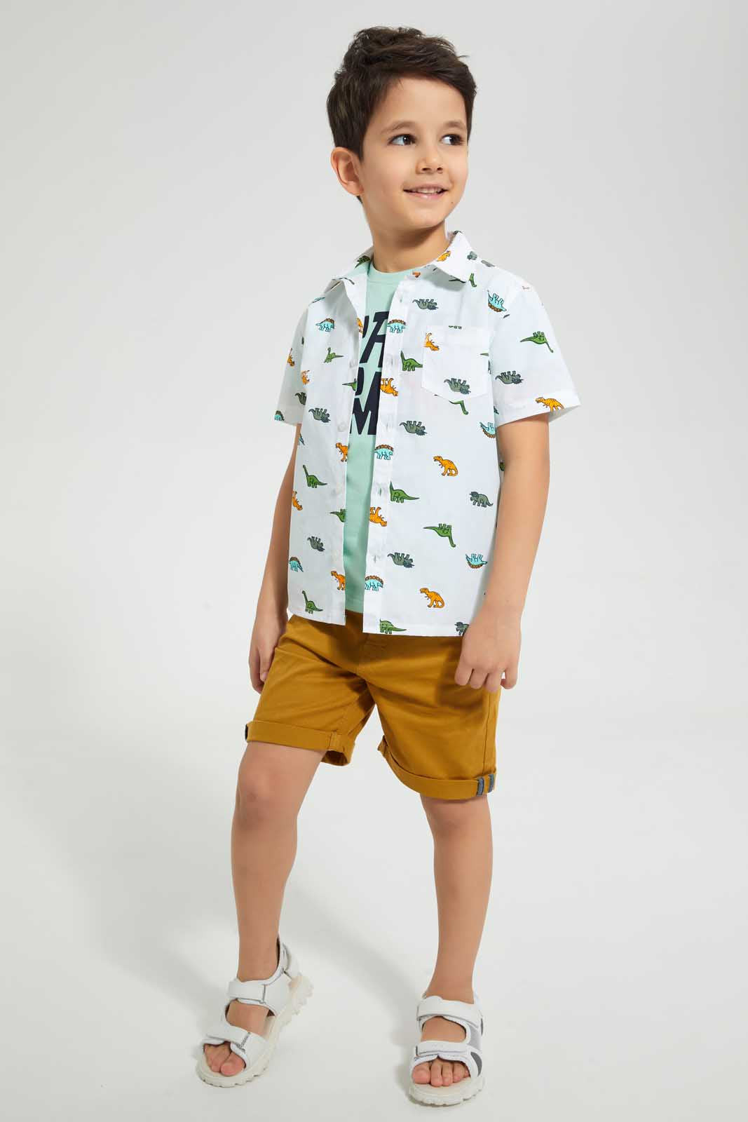 Redtag-White-Shirt-And-T-Shirt-Set-Casual-Shirts-Boys-2 to 8 Years