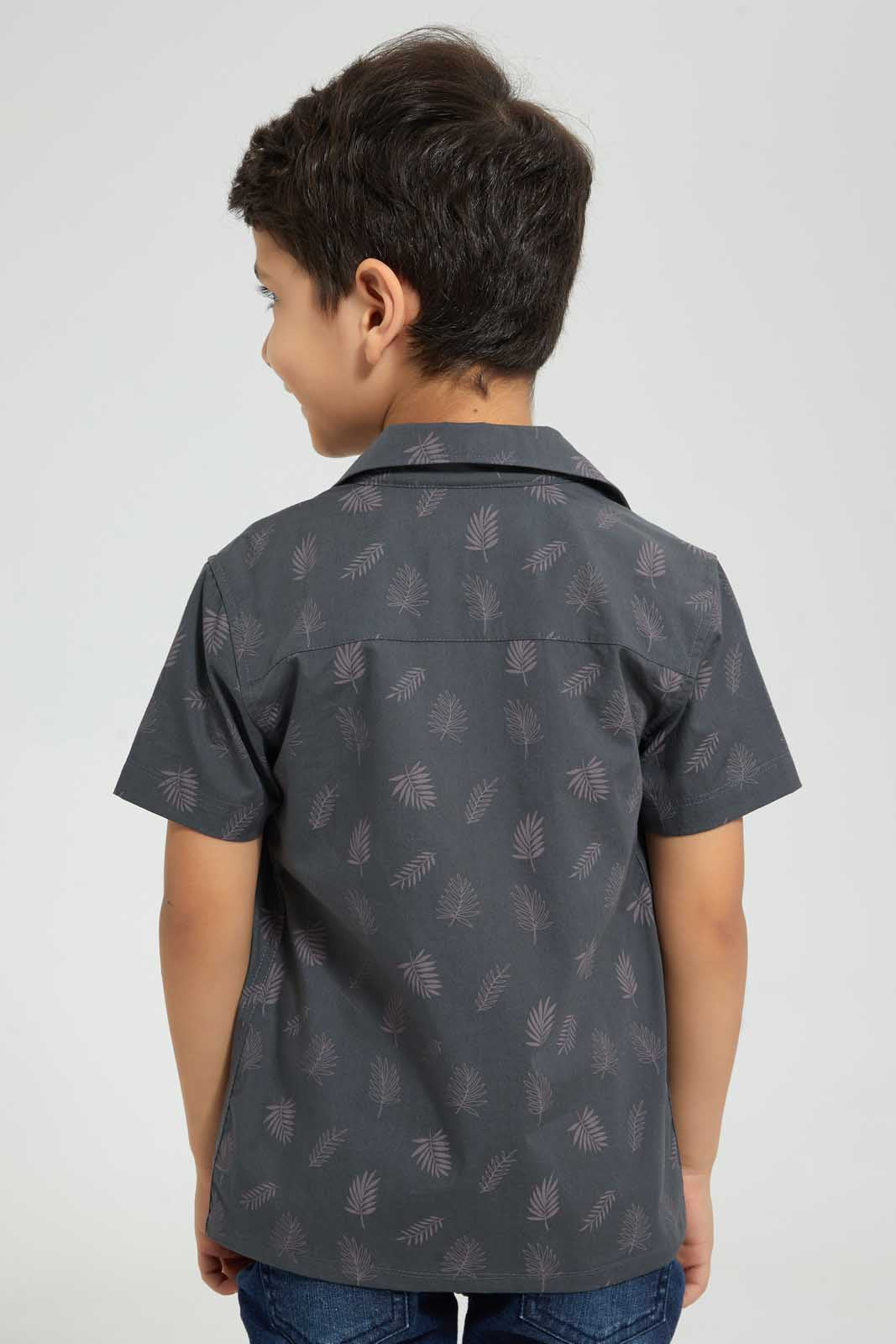 Redtag-Charcoal-Shirt-And-T-Shirt-Set-Casual-Shirts-Boys-2 to 8 Years