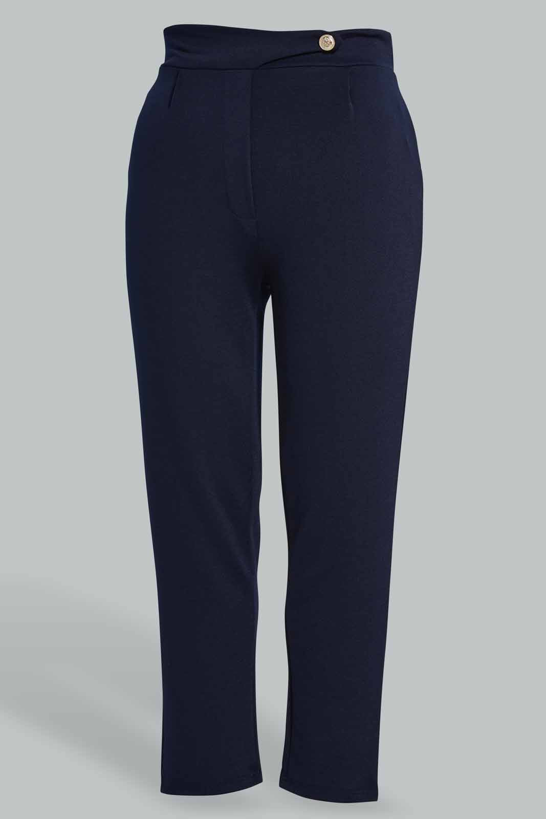 Redtag-Navy-Wide-Leg-Pant-With-Shiny-Button-Culottes-Women's-