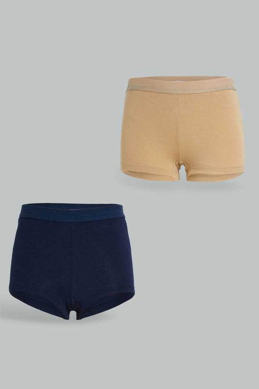 Redtag-Navy/Beige-Plain-Boxer-Briefs-(2-Pack)-365,-Category:Briefs,-Colour:Assorted,-Deals:New-In,-Dept:Ladieswear,-Filter:Women's-Clothing,-New-In-Women-APL,-Non-Sale,-Section:Women,-Women-Briefs--