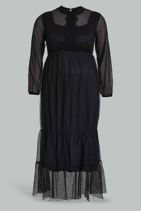 Redtag-Black-Lace-Detail-Dobby-Mesh-Midi-Dress-Category:Dresses,-Colour:Black,-Filter:Plus-Size,-LDP-Dresses,-New-In,-New-In-LDP-APL,-Non-Sale,-S22D,-Section:Women-Women's-