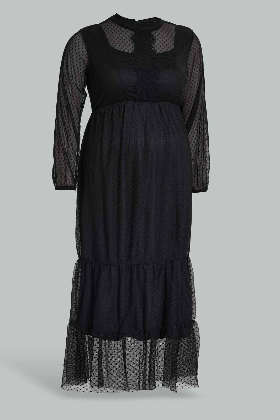 Redtag-Black-Lace-Detail-Dobby-Mesh-Midi-Dress-Category:Dresses,-Colour:Black,-Filter:Plus-Size,-LDP-Dresses,-New-In,-New-In-LDP-APL,-Non-Sale,-S22D,-Section:Women-Women's-