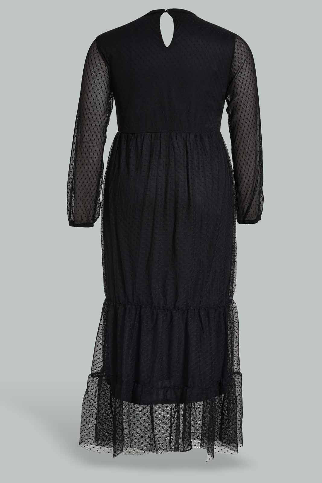 Redtag-Black-Lace-Detail-Dobby-Mesh-Midi-Dress-Category:Dresses,-Colour:Black,-Filter:Plus-Size,-LDP-Dresses,-New-In,-New-In-LDP-APL,-Non-Sale,-S22D,-Section:Women-Women's-