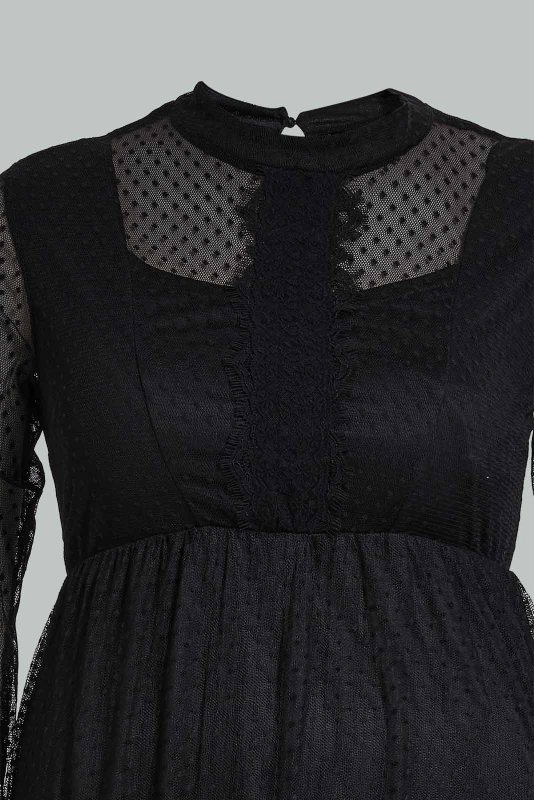 Redtag-Black-Lace-Detail-Dobby-Mesh-Midi-Dress-Category:Dresses,-Colour:Black,-Filter:Plus-Size,-LDP-Dresses,-New-In,-New-In-LDP-APL,-Non-Sale,-S22D,-Section:Women-Women's-