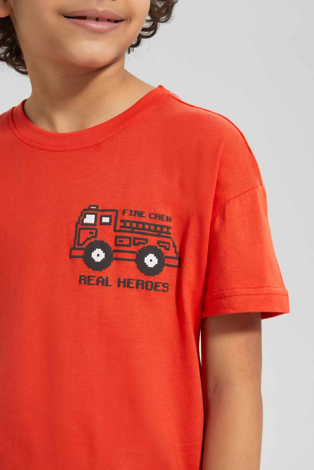 Redtag-Red-Placement-Print-Over-Size-T-Shirt-Graphic-T-Shirts-Boys-2 to 8 Years