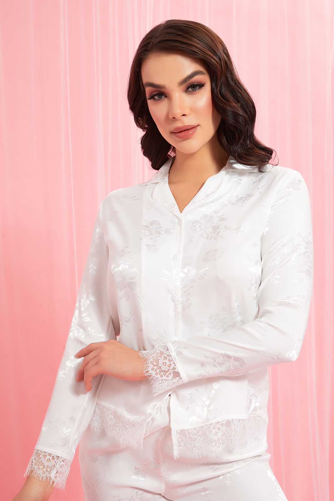 Redtag-White-Classic-Pyjama-Set-With-Lace-Pyjama-Sets-Women's-
