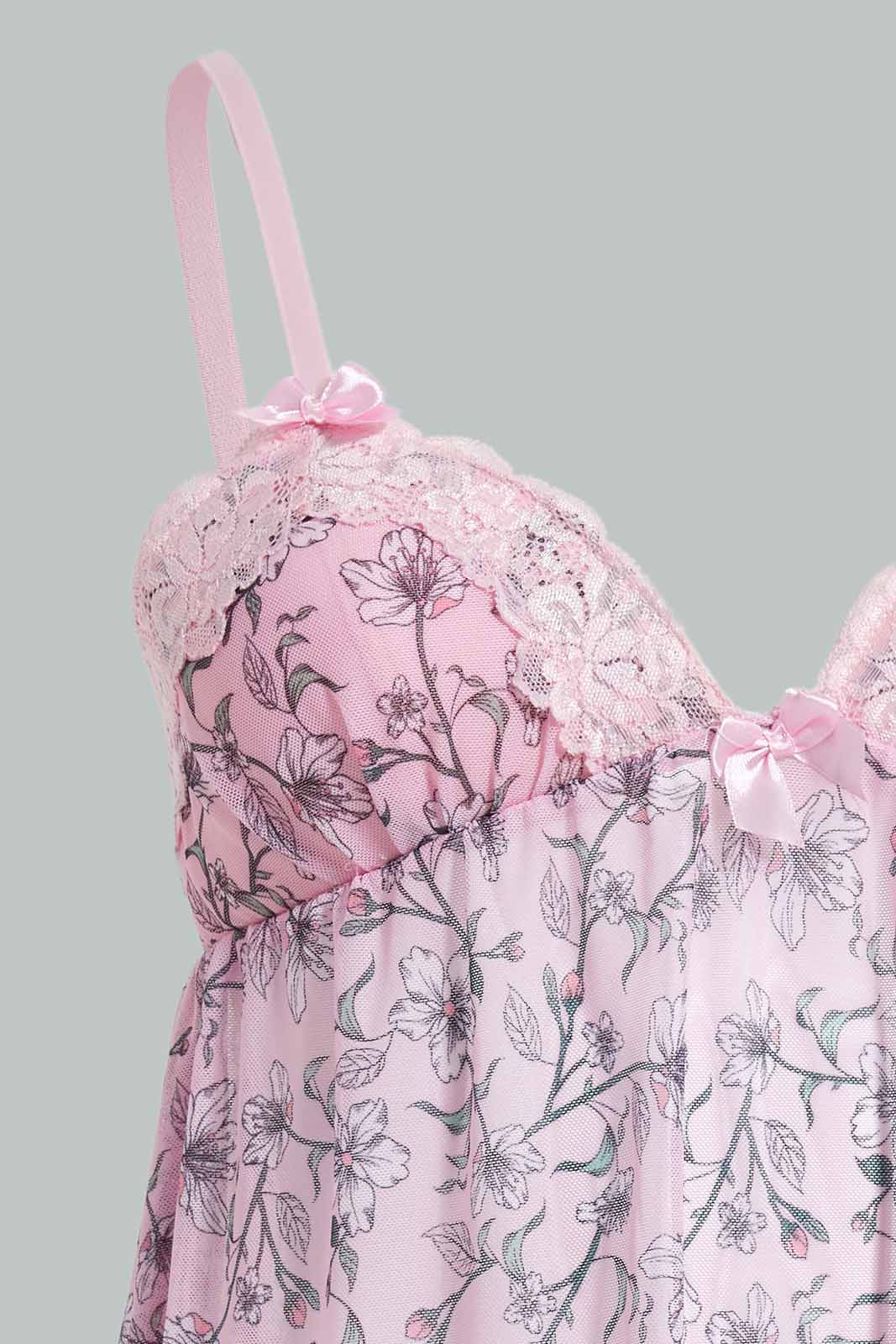 Redtag-Pink-Floral-Printed-Babydoll-With-Thong-Category:Babydolls,-Colour:Apricot,-Deals:New-In,-Filter:Women's-Clothing,-New-In-Women-APL,-Non-Sale,-S22D,-Section:Women,-Women-Babydolls--