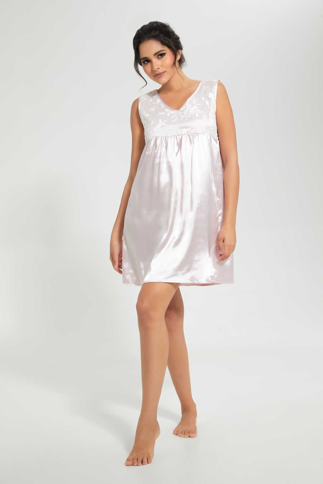 Redtag-Pink-Chemise-With-Lace-At-Yoke-Chemises-Women's-