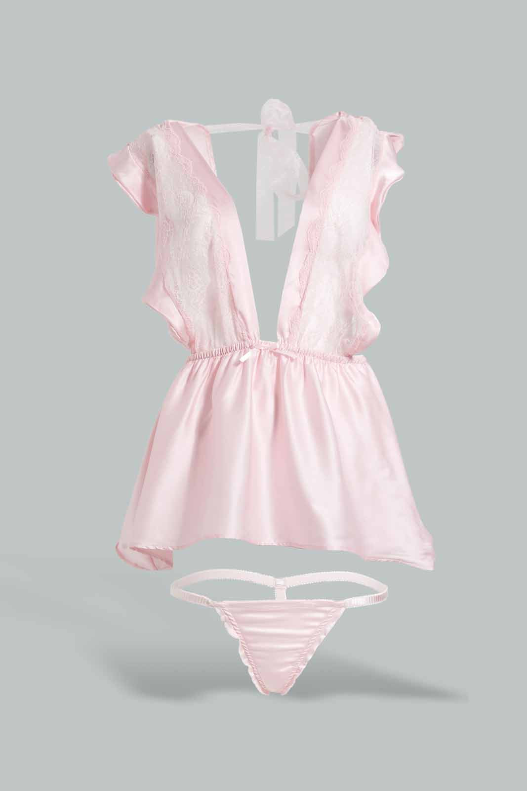 Redtag-Pink-Plain-Babydoll-With-Thong-Babydolls-Women's-