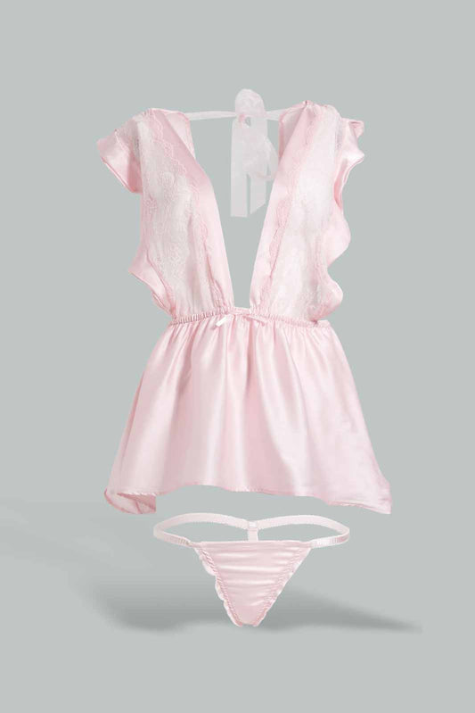 Redtag-Pink-Plain-Babydoll-With-Thong-Babydolls-Women's-