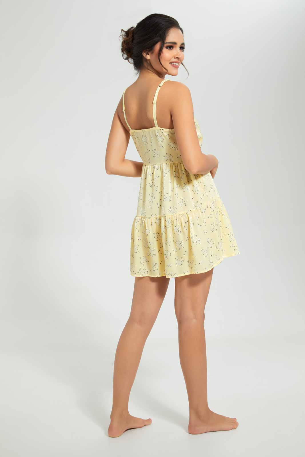 Redtag-Yellow-Floral-Printed-Chemise-Chemises-Women's-