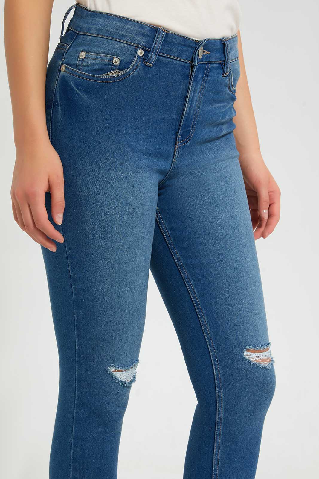 Redtag-Blue-Skinny-Mid-Waist-Jegging-With-Distress-Effect-Category:Jeggings,-Colour:Blue,-Deals:Sale,-Filter:Women's-Clothing,-S22C,-Sale-Women-APL,-Section:Women,-Women-Jeggings-Women's-