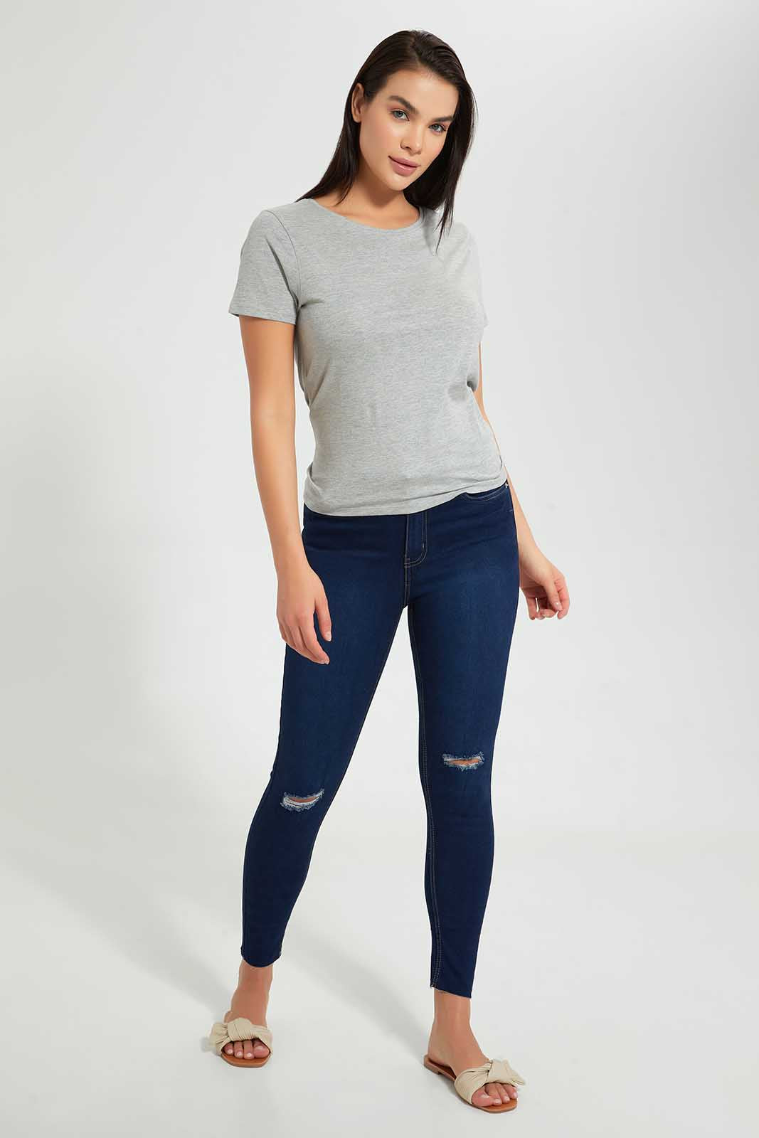Redtag-Navy-Skinny-Mid-Waist-Jean-With-Distress-Effect-Category:Jeggings,-Colour:Navy,-Deals:Sale,-Filter:Women's-Clothing,-S22C,-Sale-Women-APL,-Section:Women,-Women-Jeggings-Women's-
