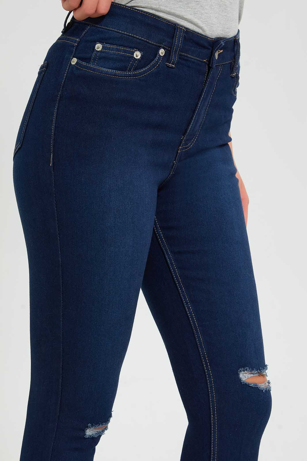 Redtag-Navy-Skinny-Mid-Waist-Jean-With-Distress-Effect-Category:Jeggings,-Colour:Navy,-Deals:Sale,-Filter:Women's-Clothing,-S22C,-Sale-Women-APL,-Section:Women,-Women-Jeggings-Women's-