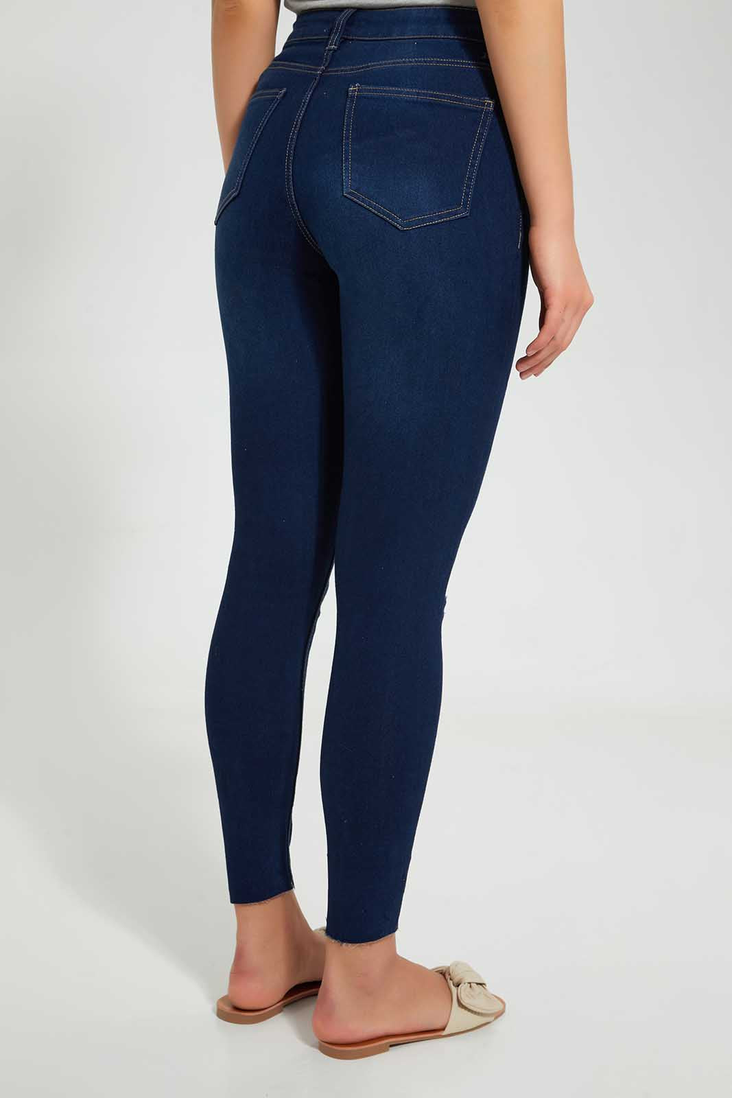 Redtag-Navy-Skinny-Mid-Waist-Jean-With-Distress-Effect-Category:Jeggings,-Colour:Navy,-Deals:Sale,-Filter:Women's-Clothing,-S22C,-Sale-Women-APL,-Section:Women,-Women-Jeggings-Women's-