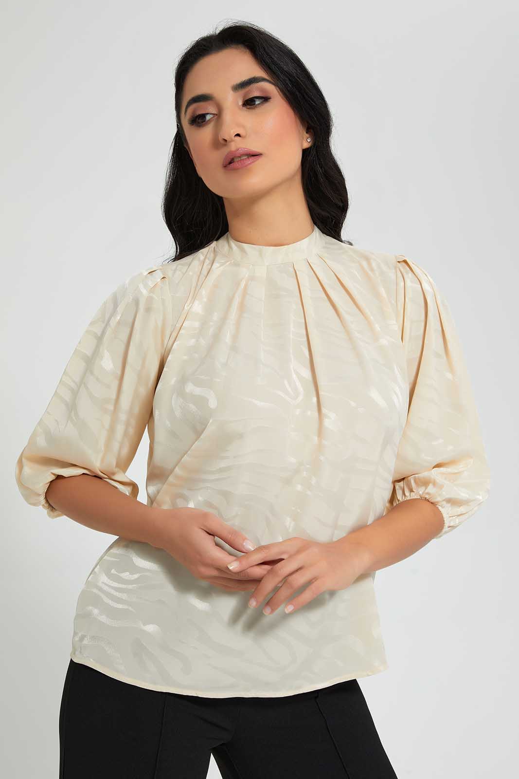 Redtag-Cream-Satin-Jacquard-Blouse-Blouses-Women's-