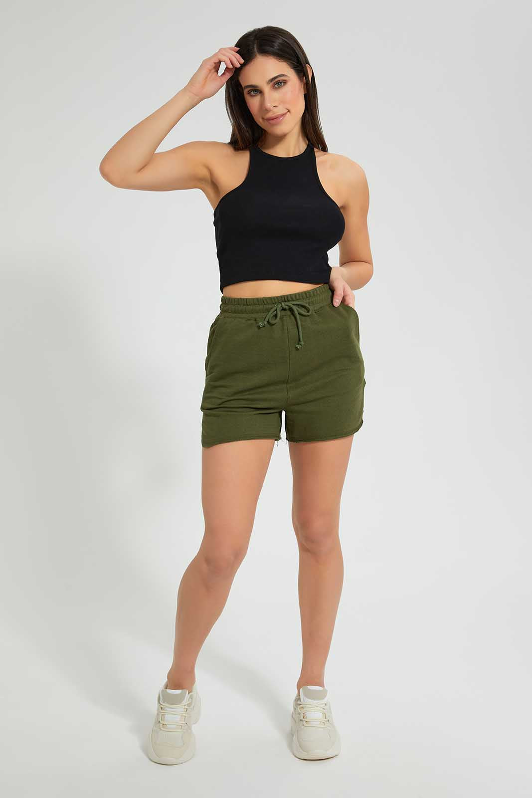 Redtag-Olive-Keyline-Short-Category:Shorts,-Colour:Olive,-Deals:Sale,-Filter:Women's-Clothing,-KSH,-NDAY,-S22C,-Sale-Women-APL,-Section:Women,-Women-Loungewear-Shorts,-Women-Shorts-Women's-
